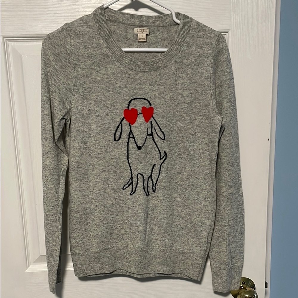 J. Crew Gray Sweater with Heart-Eyed Dog Design